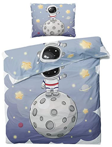 ZDABAOEC Weltraum Astronaut Kinderbettwäsche 100x135 Jungen, Weiche Microfaser Kinder Baby Bettwäsche 2er Set - 1 Bettbezug + 1 Kissenbezug 40x60, mit Reißverschluss, Wende Motiv
