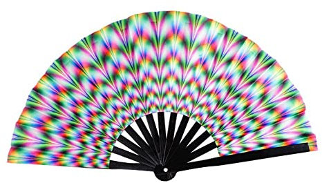 Wmool Foldable Handheld Rave Fan Chinease/Japanese Style Gradient Colorful Reflective Foldable Fan Gifts Dance Festival Party Fan