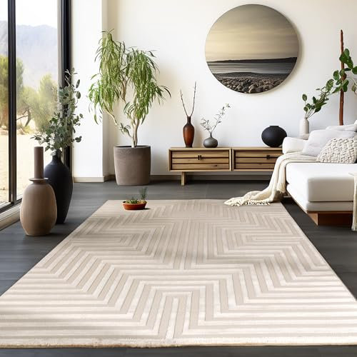 HomebyHome Tappeto Salotto Moderno Beige 120 x 170 cm Stile Scandinavo Boho 3D - Tappeto Soggiorno Pelo CortoIdeale per Camera da Letto e Cucina