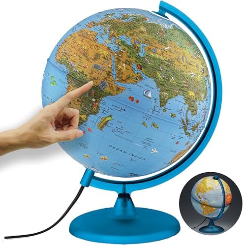 ORBIT Globes & Maps - Globe pour enfants - Globe de 30cm avec pied en plastique anti-choc, cartographie avec de nombreuses illustrations, textes en français