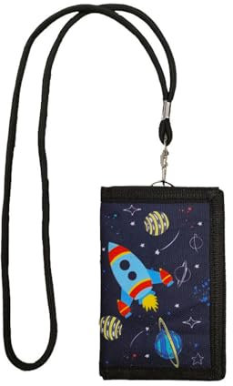Landrain Portefeuille pour enfant avec fermeture Velcro, porte-monnaie pour garçon, Noir , L, Caricature