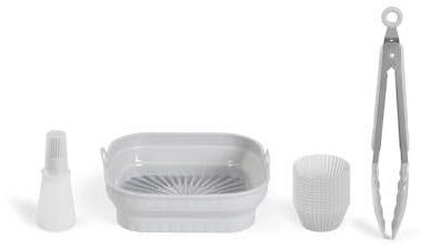 LIVOO - Set de 4 accessoires pour friteuse sans huile MEN428-1 moule 2 en 1, 12 moules individuels, 1 pinceau à marinade, 1 pince de cuisine