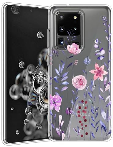Pazpnoy Cover per Samsung Galaxy S20 Ultra,Trasparente Ultra Sottile TPU Custodia,Silicone Cover con Modello Floreale,Donna Ragazza Antiurto Protettiva Case-3