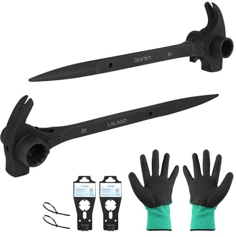 lalago 2 pieza Carraca de Andamio 4 en 1, Llave de Andamio 19/22 mm Reversible Derecha/Izquierda de Acero CR-V, Longitud de la Llave de Carraca 315mm Negro de Clavos para Desmontar el Coche