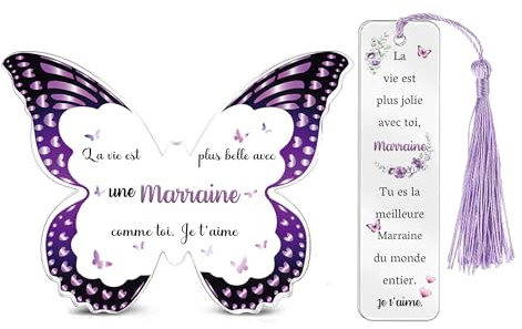 Cadeaux de Marraine Femmes Plaque Acrylique Marque-page Ensemble Anniversaire Marraine Papillon Personnalisé Souvenir Fête des Mères Cadeaux de Action de Grâce Noël pour Elle de Filleuls