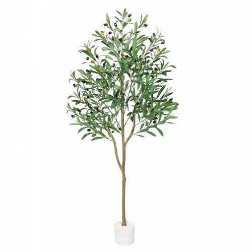 6FT Artificial Olive Tree,Fake Tall Olive Tree Indoor Outdoor with Lifelike Leaves & Fruits,Large Indoor Faux Plant Perfect for Modern Home Office Garden Decor