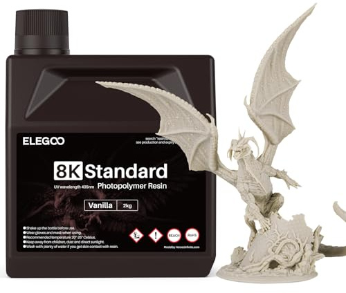 ELEGOO 3D Drucker Resin 8K Standard Rigid Photopolymer Resin Vanilla 2KG | hohe Zähigkeit, exzellente Fließfähigkeit, schlagzähes Harz für für 8K/9K/12K/14K/16K-LCD-3D-Drucker