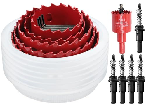 Hole Saw Sets, 30mm-100mm Holesaw Set with Dust Catcher & Hex Shank, 6-Piece M42 Bi-Metal Hole Cutter Set, Metal Hole Saw Drill Bit – Perfect for Handymen, DIY Enthusiasts, Recessed Lights, Wood, PVC
