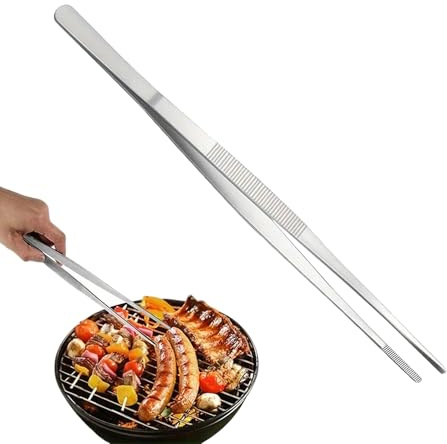 Kitchen Tweezers - 30 Cm Stainless Steel Tongs, Textured Grip Tool, Long Precision Handlers, Durable Cookware | Reliable Serving Accessory for BBQ Grill Party Food Prep Chef Use