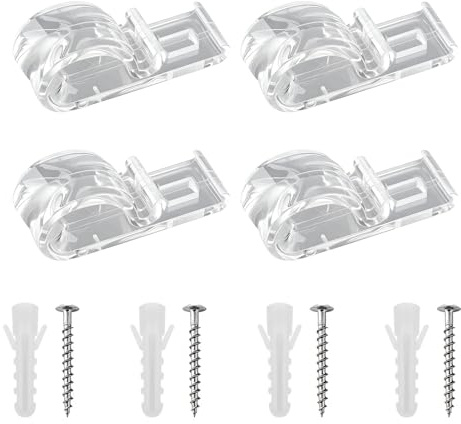 Roman Blind P Clip, 4 Sets Blind Cord Safety Device Plastic Roman Roller Blind Chain Cord P Clips Hooks Universal Fastener for Roller Vertical Roman Blinds Bead Chain 8 Screws 8 Pillars (Transparent)
