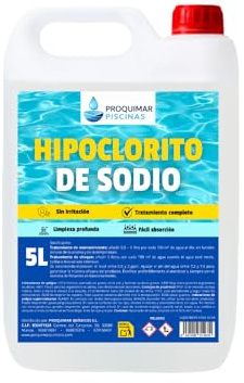 Hipoclorito de Sodio. Limpiador para Piscinas - Saneamiento de Agua | Limpia Algas, Bacterias y Malos Olores | Uso Profesional y Doméstico | Alto Rendimiento | 5 litros