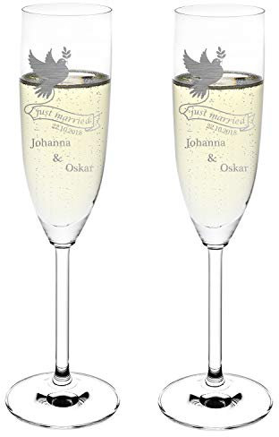 polar-effekt Leonardo Sektgläser mit Gravur von Namen & Datum - Geschenk zur Hochzeit, Verlobung oder zum Jahrestag - das perfekte Hochzeitsgeschenk mit Hochzeitstaube