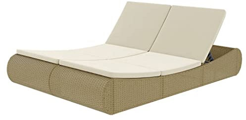 vidaXL Doppel Sonnenliege Gartenmöbel Liege Lounge Doppelliege Gartenliege Strandliege Relaxliege Rattanmöbel Rattanliege Poly Rattan Beige