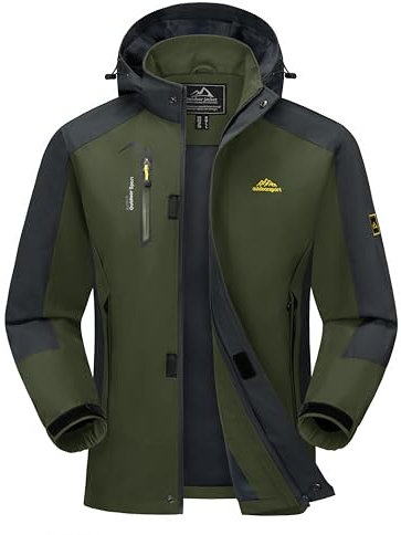 MAGCOMSEN Veste d'Hiver pour Hommes Coupe-Vent Décontractée Softshell Légère de Randonnée et Pêche Imperméable avec Capuche, Vert Foncé, XL