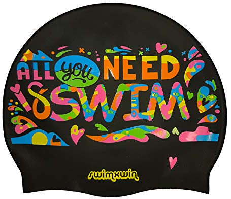 Cuffia in silicone All You Need is Swim | Cuffia da Nuoto|Cuffia da Piscina | Grande Comfort e Aderenza | Design e Stile Italiano