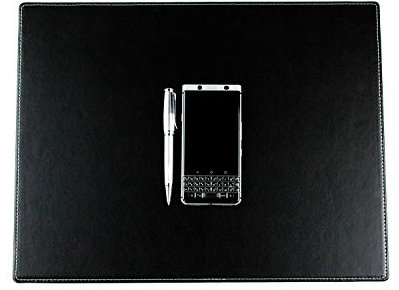 DELMON VARONE - Personalisierbare Schreibtischunterlage Cambridge Top Grain Leder schwarz, Premium Schreibunterlage abwaschbar, Schreibtisch Unterlage geeignet als Mousepad, klein 45 x 35 cm