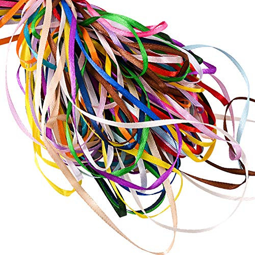 Berolle 100 Yards 20 Colors Satin Ribbon Double Faced Polyester Skinny Ribbon for Gift Wrapping, Hair Bow, Embellishment, Sewing,Crafts, 3 MM Wide