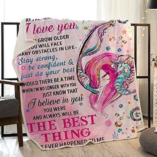 Stillshine. Decke Mit Personalisierter Nachricht Buchstaben,Geschenk für Meine Tochter,Bequeme Sherpa Decke,Love Kuscheldecke Für Kinder Mädchen Weihnachten Geburtstag-Meerjungfrau rosa (130x150 cm)