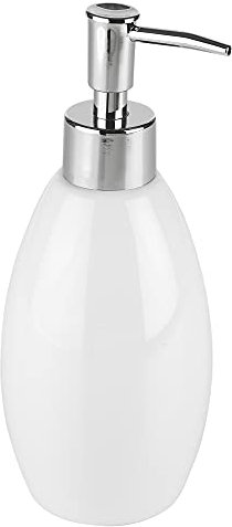 URBNLIVING 3pcs Ceramic Shiny Colour Matching Bathroom Dispenser Tumbler Toilet Brush Set (White, Soap Dispenser)