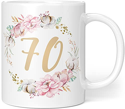 Geschenk Tasse Geburtstag 70 Frau - Geschenkideen zum 70 Geburtstag - Geburtstagsgeschenk für Frauen Blumen