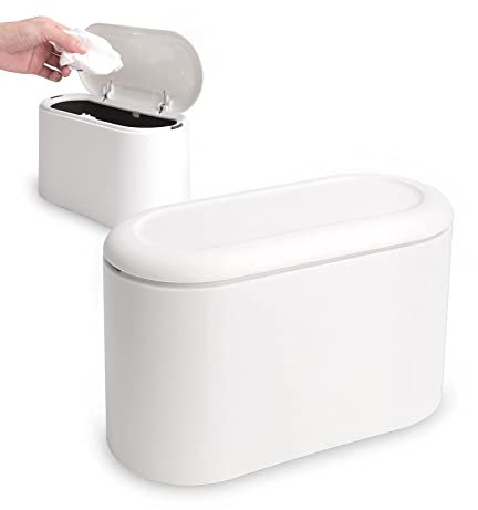 YANGLIN Mini Countertop Wastebasket Office Desktop Paper Bin Mini Portable Table Waste Bin Trash Can Desk Bin with Lid Table Desktop Dustbin for Bathroom Worktop Kitchen Makeup Holder White