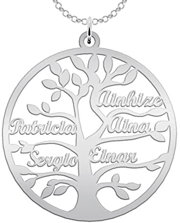 I MIEI GIOIELLI PERSONALIZZATI - Collana con albero della vita da donna in argento sterling - Ciondolo regalo originale per mamme e nonne dove puoi includere i nomi della tua famiglia (5 nomi)