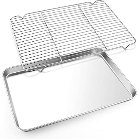 Bandeja para hornear con estante, E-far de 13 x 18 pulgadas, bandeja de metal con borde con rejilla de enfriamiento para carne de tocino, apto para lavavajillas