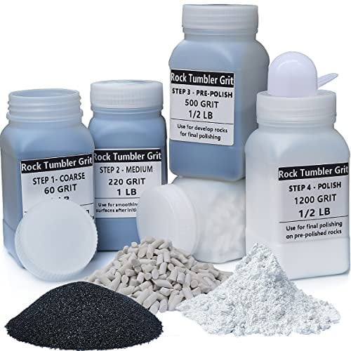 4 LBS Refill Rock Tumbler Grit Set - Includes 3 LBS 4 Step Polishing Grits + 1 LB 3/16 X 3/8 Ceramic Filler Media, Compatible with Any Brand Rock Tumbler