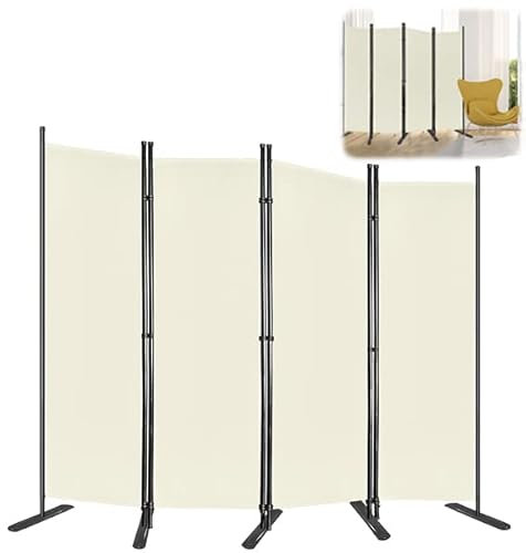 YUENFONG Paravent Raumteiler 225×180cm Sichtschutz Trennwand Stellwand Außen Sichtschutzwand mit Kabelbinder und Bodenheringe, für Balkon Garten Wohnzimmer(4 Teile, Beige)