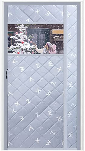 DIKENI Isolierender Vorhang Tür Gegen Kälte 220x250cm, Windfang Haustür neuestes Modell Hitzebewahrung Thermo Türvorhang für Balkontür Wohnzimmer Terrassentür, Grau mit Buchstaben