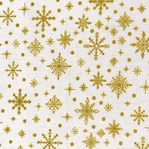MAGAM-Stoffe Winter Season Baumwollstoff Weihnachten Oeko-Tex Meterware 50cm (Schneeflocken Natur Weiß)