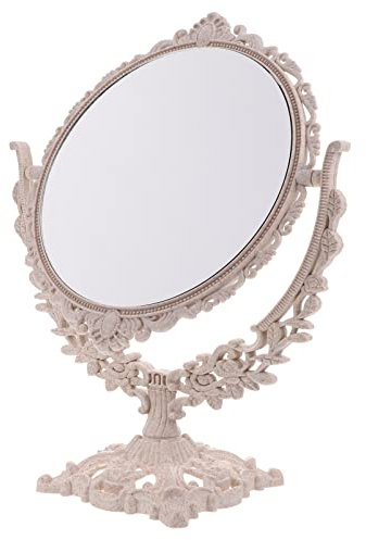 HOMSFOU Kosmetikspiegel Vintage 1 Ständer Dekorativ Für Mit Runder Spiegelrahmen Schlafzimmerseite Nutzung Drehbarer Tisch Desktop - -Drehbarer Ankleidestil Spiegel Tischspiegel Vintage