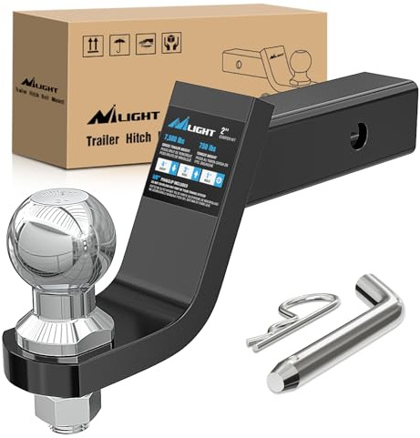 Nilight Trailer Hitch Ball Mount with 2-Inch Ball & 5/8 Hitch Pin Clip Fits 2-in Receiver 7500 lbs 4 Drop