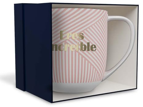 DRAEGER PARIS 1886 - Taza de Cerámica 320ml - Diseño Geométrico Azul Rosa - Eres Increíble en Oro - Ideal para Desayuno - Apta para Lavavajillas - Decorativo y Elegante