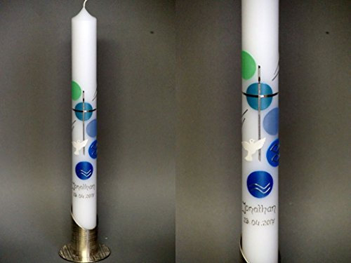 Kommunionkerze in 400 x 40 mm, inklusive Beschriftung und Aufbewahrungskarton ! P - 86