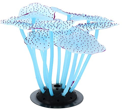 VOCOSTE Silicone Glowing Aquarium Mushroom Coral, for Fish Tank, Blue