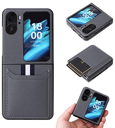 COQUE Suitable for Oppo Find N2 Flip phone case, Oppo Find N2 Flip lychee pattern card slot phone case(Gray)