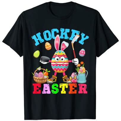 Hockey Easter Bunny Eggs Playing Hockey Costume Player T-Shirt