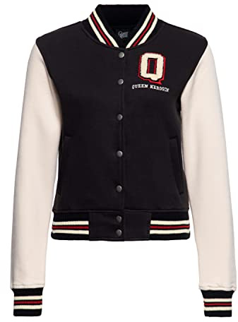 Queen Kerosin Damen College Sweatjacke Stickerei Regular Fit Retro Vintage Style Sweat Jacke Baseball Jacke Rockabella 50S Q