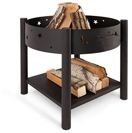 KARAT Feuerschale Kauri rund mit Deckel - Höhe 57 cm - Feuerstelle Für Garten, Terrasse, Camping - Feuerkorb mit 4 Standfüßen (L: Ø 80 cm mit Muster)
