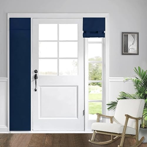 WdFour Side Door Curtains for Door Window, Room Darkening Solid Color Door Window Covering for Glass Door, Front Door Sidelight Curtain Tie up Shade 12W x 80L Inches, 1 Panel, Navy Blue.