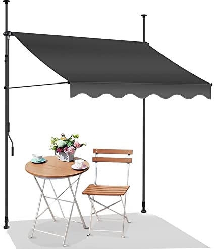 REALN Einziehbare Markise Balkon 3m Breit, Wasserdicht Klemmmarkise mit Kurbel, Sonnenschutz Ohne Bohren für Türen, Fenster, Deck, Hof, Veranda (Color : Gray-a, Size : 3m/118in)