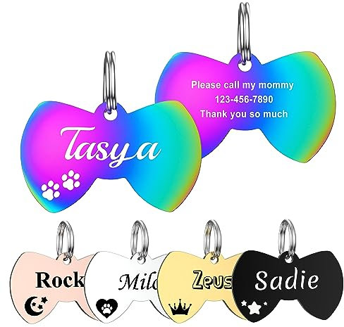 GISUERY Gravierte Hundemarken Personalisierte Haustiermarken aus Edelstahl Individuelle Hundeanhänger Namensschilder mit Gravur für Hunde und Katzen Adressanhänger mit Stilvollen Symbolen (Bogen)