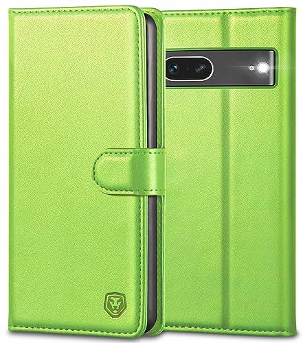 Kuafcase Pour Google Pixel 7 Etui Telephone Coque Smartphone, 4 Fentes Pour Cartes Fermeture Magnétique Kickstand Cas De Téléphone De Protection Antichoc - Vert Herbe