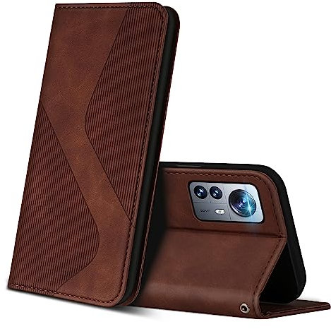 ZONNAVI Coque pour Xiaomi 12 Pro, Premium Étui Housse en Cuir de Protection avec [Emplacements Cartes] [Magnetique], Clapet Folio Portefeuille pour Xiaomi 12 Pro (Marron)