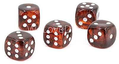 W6 Würfel (16mm) in schildpatt braun/Weisse Punkte - Made in Germany - WeLoveBeads - 5 Stück