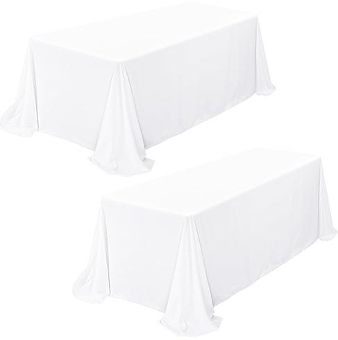 Showgeous 2 Stück Tischdecke Weiß Tischdecken 229x335cm Rechteckige Tischdecke Polyestergewebe Abwaschbare Tischtuch für Hochzeit Bankett Partys Restaurant Buffet Camping