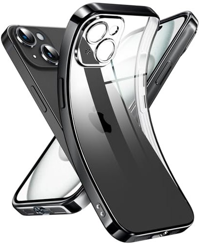 Supdeal Crystal Clear Hülle für iPhone 15, Niemals gelb mit Kameraschutz, Silikon Durchsichtig Handyhülle Weicher Passform, Ultra Dünn und Leicht Case Cover, 6,1 Zoll, Schwarz