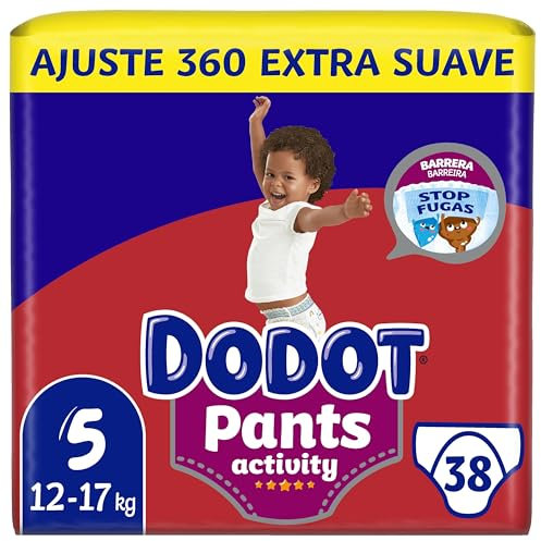 Dodot Activity Pants Pañal-Braguita Talla 5, 38 Pañales, 12kg-17kg, Con Barrera STOP Fugas Que Ayuda A Prevenir Fugas Traseras