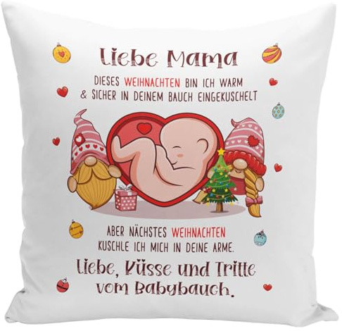 Tassenbrennerei Kissen - Liebe Mama Dieses Weihnachten Bin ich noch in Deinem Bauch - Geschenk zum Schwangerschaft verkünden - Schwanger - Nikolaus - Ich werde (Mama)